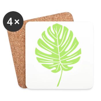 Feuille de Monstera Vert - Dessous de verre (lot de 4) - blanc - Devant
