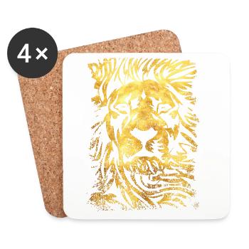 Lion - Or - Tête de Lion - Chat sauvage - Dessous de verre (lot de 4) - blanc - Devant