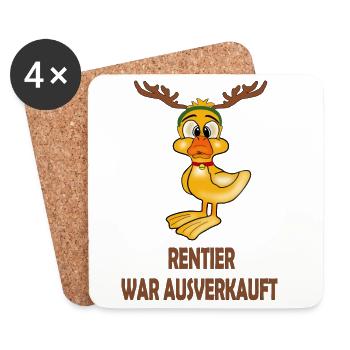 Rentier war aus mit Ente, X Mas, Weihnachten, Ente - Untersetzer (4er-Set) - Weiß - Vorne