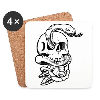 Needleswing Tattoo Leipzig Skull and Snake - Coasters (set of 4) - white - Front