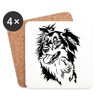 Tête de Border Collie - Dessous de verre (lot de 4) - blanc - Devant
