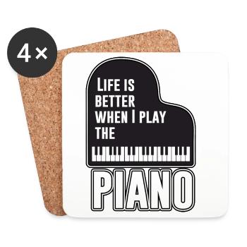 Das Leben ist besser, wenn ich Klavier spiele - Untersetzer (4er-Set) - Weiß - Vorne