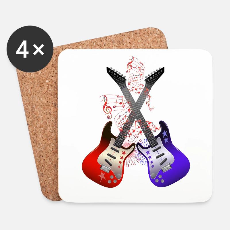 2 Gitarren - Untersetzer (4er-Set) - Weiß