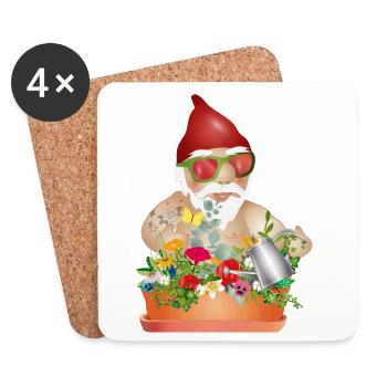 cool garden gnome takes a vacation on balconies - Coasters (set of 4) - white - Front