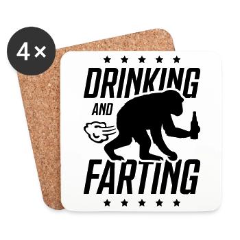 drinking farting monkey - Coasters (set of 4) - white - Front