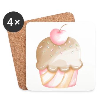Shirt dessert sucré glaçage aux cerises pour cupcakes - Dessous de verre (lot de 4) - blanc - Devant