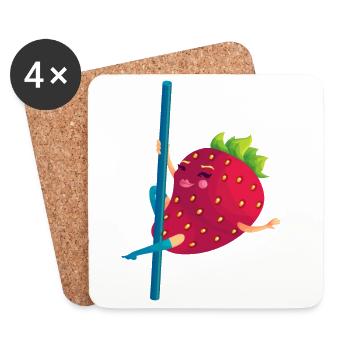 Chemise dessinée drôle et amusante à la fraise dansante - Dessous de verre (lot de 4) - blanc - Devant