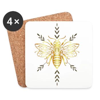 Abeille Abeille abeille Abeilles Fleurs - Dessous de verre (lot de 4) - blanc - Devant