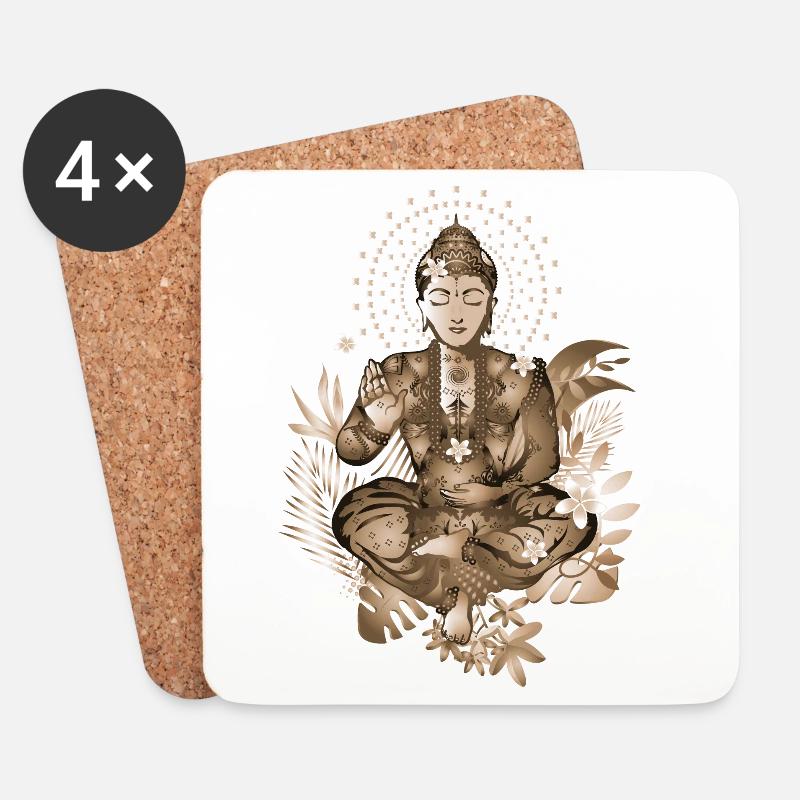 Buddha inmitten exotischer Pflanzen im Sepia Stil - Untersetzer (4er-Set) - Weiß