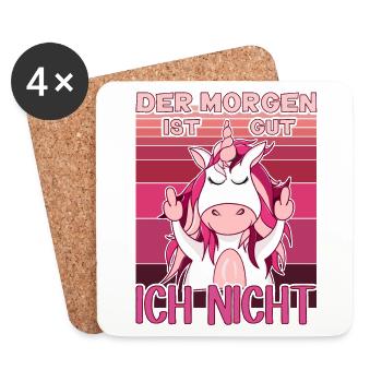 Böses Einhorn zeigt Mittelfinger. Morgenmuffel - Untersetzer (4er-Set) - Weiß - Vorne