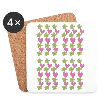 motif de fleurs de cœurs - Dessous de verre (lot de 4) - blanc - Devant