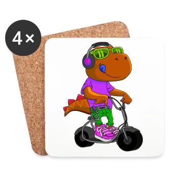 Dino Scooter Dino Lover Funny Gift Idea - Coasters (set of 4) - white - Front
