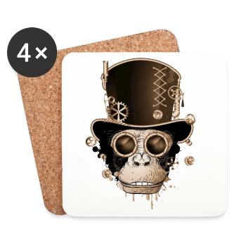 Singe steampunk avec un look de chapeau cylindre antique - Dessous de verre (lot de 4) - blanc - Devant