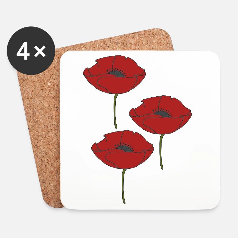 mohnblumen - Untersetzer (4er-Set) - Weiß