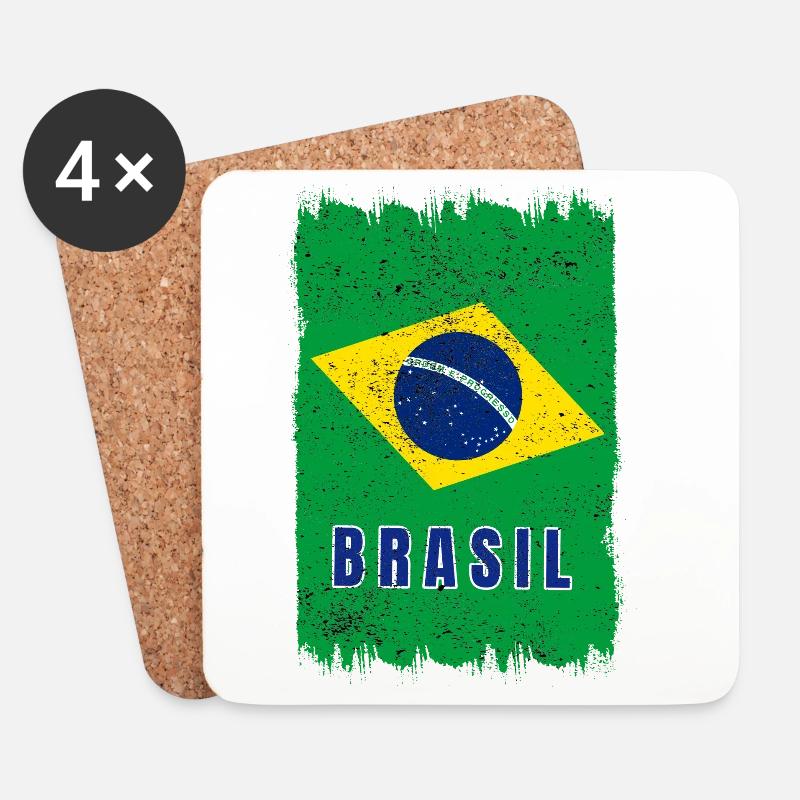 Brasilien Flagge - Untersetzer (4er-Set) - Weiß