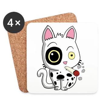 Chat fumeur - Dessous de verre (lot de 4) - blanc - Devant
