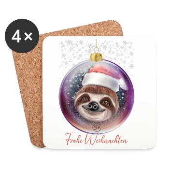 Frohe Weihnachten Weihnachtsoutfit Faultier - Untersetzer (4er-Set) - Weiß - Vorne