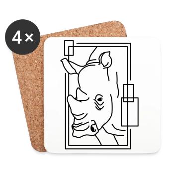 Rhinocéros en conception géométrique - Dessous de verre (lot de 4) - blanc - Devant
