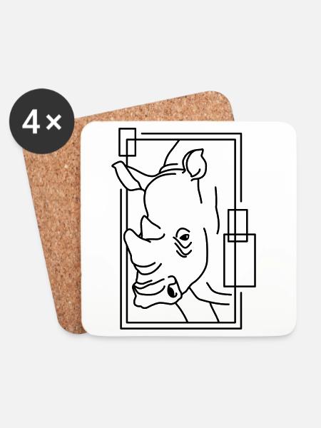 Rhinoceros in geometric design - Coasters (set of 4) - white