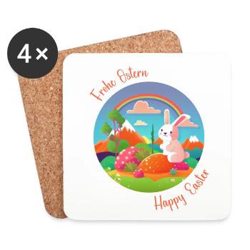 Frohe Ostern, Osterhase, Happy Easter Illustration - Untersetzer (4er-Set) - Weiß - Vorne