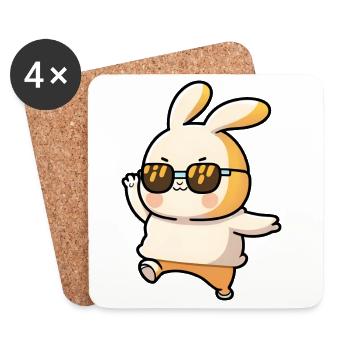 Easter Bunny - Lapin dansant avec des lunettes de soleil rétro - Dessous de verre (lot de 4) - blanc - Devant
