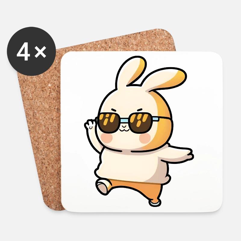 Osterhase - Tanzender Hase mit Retro Sonnenbrille - Untersetzer (4er-Set) - Weiß