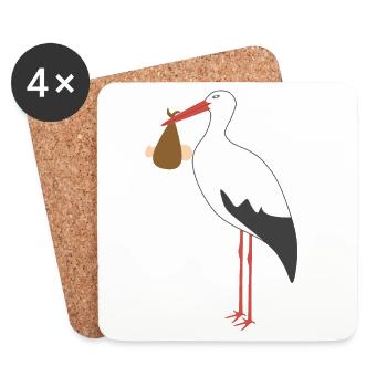 Cigogne apportant un bébé - Dessous de verre (lot de 4) - blanc - Devant