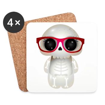 niedlicher Skull mit roter Nerd Brille - Untersetzer (4er-Set) - Weiß - Vorne