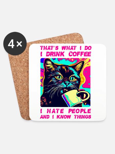 Cozy Cat Coffee - Coasters (set of 4) - white