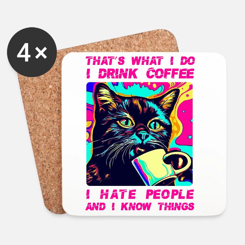 Cozy Cat Coffee - Coasters (set of 4) - white