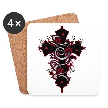 red black gothic cross with floral elements - Coasters (set of 4) - white - Front