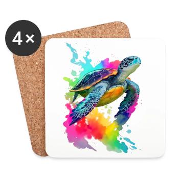 Tortue marine - Dessous de verre (lot de 4) - blanc - Devant