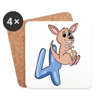 4ème anniversaire motif kangourou - quatre ans - Dessous de verre (lot de 4) - blanc - Devant