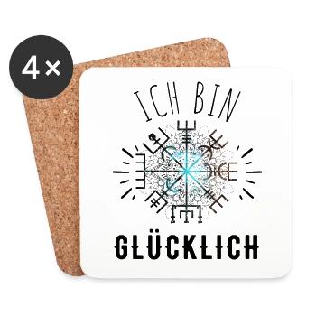 Wegweiser RUNEN Motivation - VEGVISIR - Untersetzer (4er-Set) - Weiß - Vorne