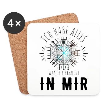 Wegweiser RUNEN Motivation - VEGVISIR - Untersetzer (4er-Set) - Weiß - Vorne