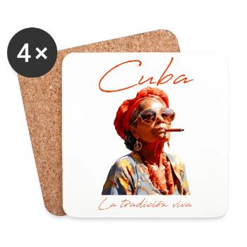 Cuba Cigar Smoking Lady - Dessous de verre (lot de 4) - blanc - Devant