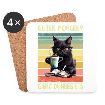 Schwarze Katze Morgenmuffel - Untersetzer (4er-Set) - Weiß - Vorne