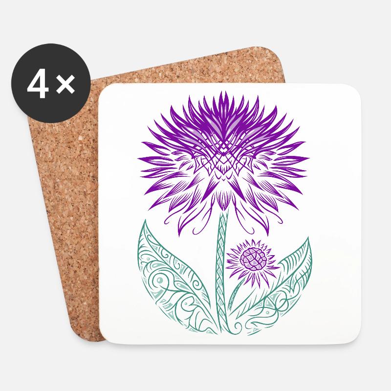 Distel lila Thistle - Untersetzer (4er-Set) - Weiß