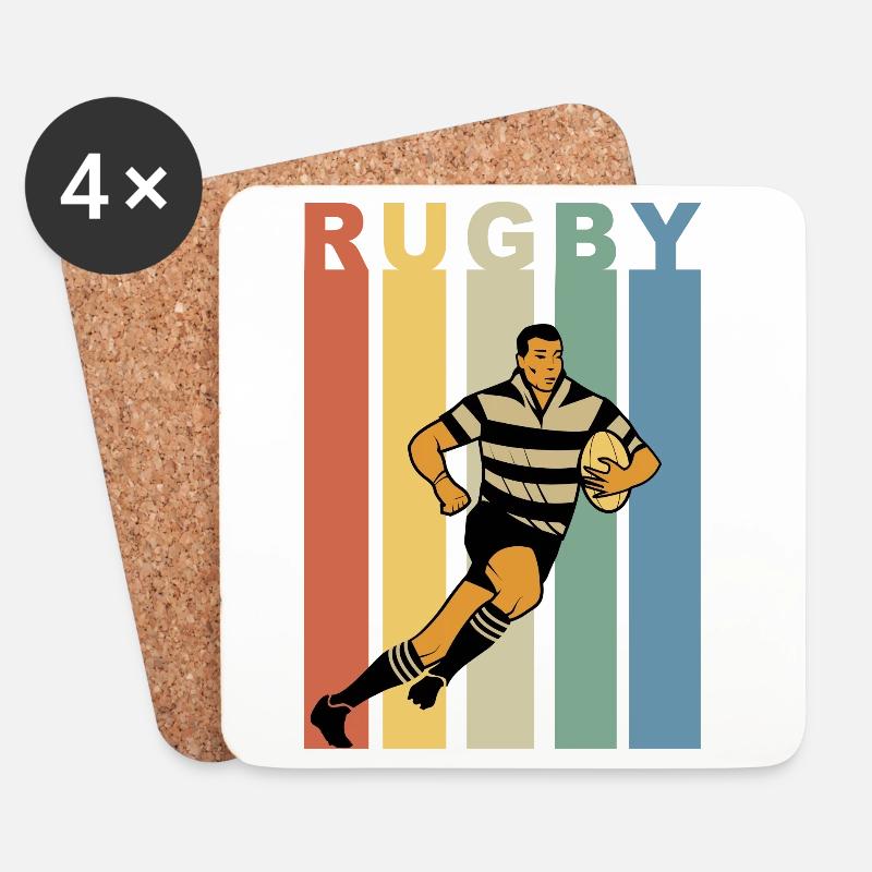 Retro-Rugby-Rugby-Spieler - Untersetzer (4er-Set) - Weiß