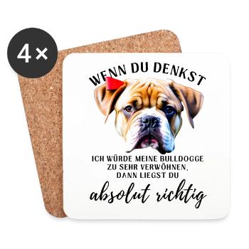 BULLDOGGE VERWÖHNEN Bulldog Bulldogge Bulldoggen - Untersetzer (4er-Set) - Weiß - Vorne