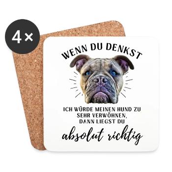 BULLDOGGE VERWÖHNEN Bulldog Bulldogge Bulldoggen - Untersetzer (4er-Set) - Weiß - Vorne
