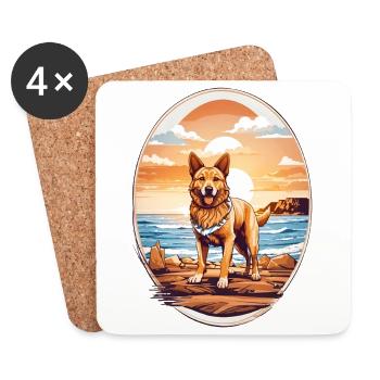 Chien sur la plage - Dessous de verre (lot de 4) - blanc - Devant