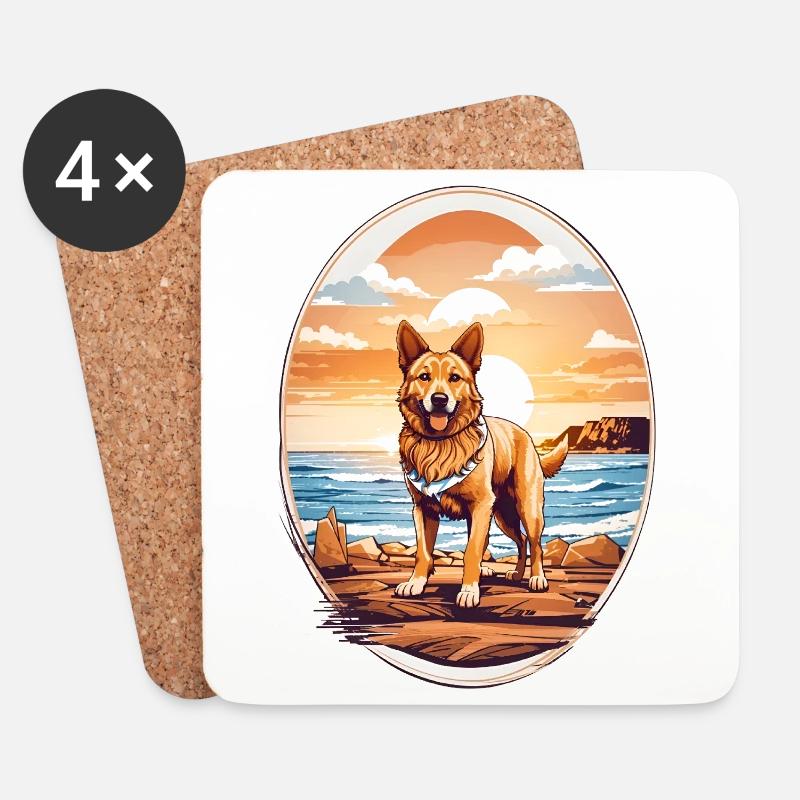 Hund am Strand - Untersetzer (4er-Set) - Weiß