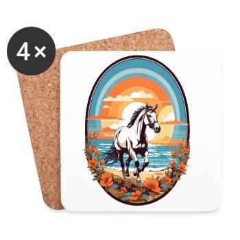 Cheval sur la plage - Dessous de verre (lot de 4) - blanc - Devant