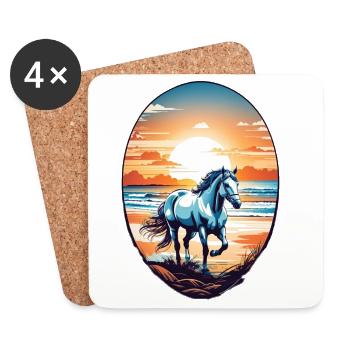 Cheval sur la plage - Dessous de verre (lot de 4) - blanc - Devant