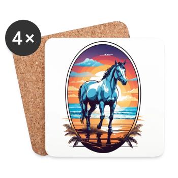 Cheval sur la plage - Dessous de verre (lot de 4) - blanc - Devant