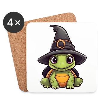 Mignonne tortue d’Halloween avec chapeau de sorcière. - Dessous de verre (lot de 4) - blanc - Devant