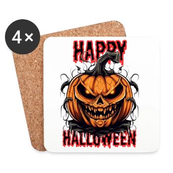Spooky Halloween Pumpkin with Demon Face - Coasters (set of 4) - white - Front