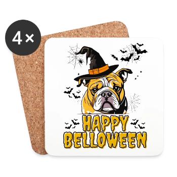 HAPPY BELLOWEEN Halloween Hund Hunde Bulldogge - Untersetzer (4er-Set) - Weiß - Vorne