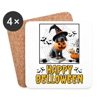 HAPPY BELLOWEEN Halloween Hund Hunde Bulldogge - Untersetzer (4er-Set) - Weiß - Vorne